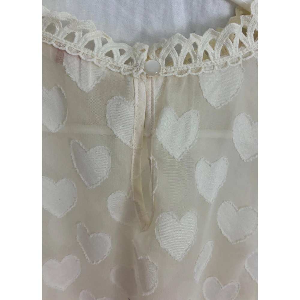 Heart Sheer Blouse Women XL Cream Romantic Twee Top Feminine Balloon Sleeve - Picture 4 of 9
